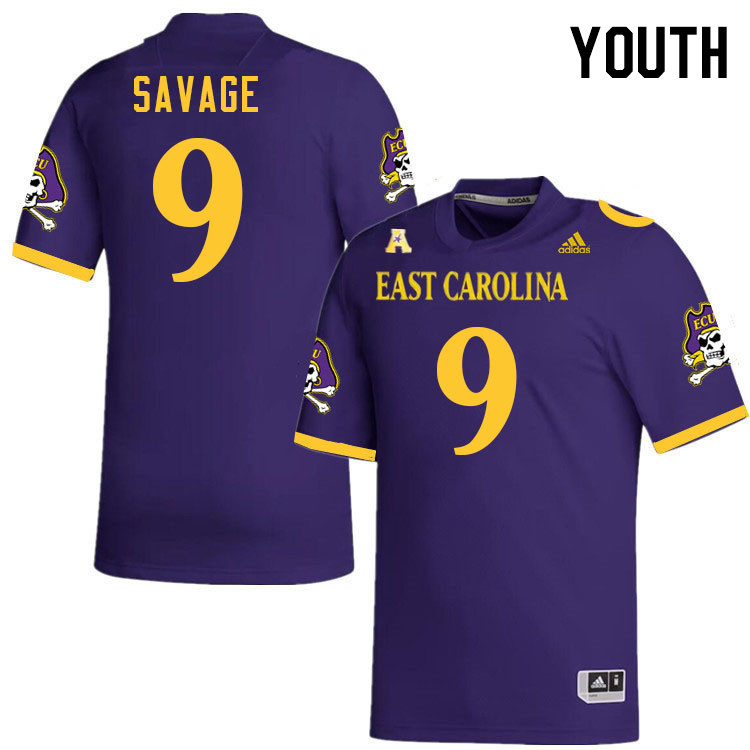 Youth #9 Tyler Savage ECU Pirates 2023 College Football Jerseys Stitched-Purple
